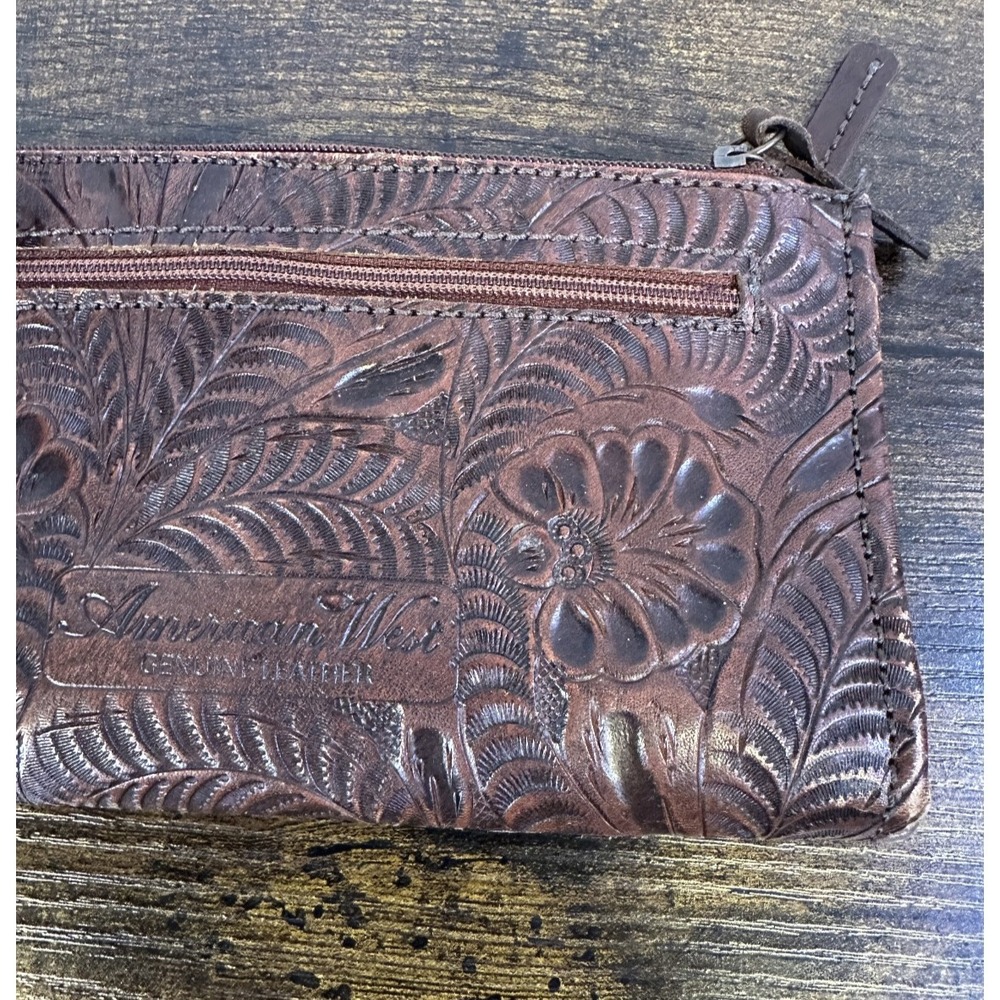 American West Tooled Genuine Leather Wallet Bi-Fold Brown Western Cowgirl - Picture 10 of 16